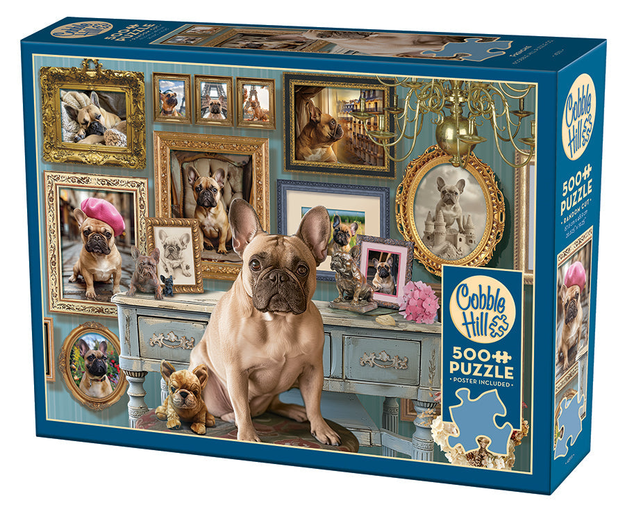 Box, turned left: Frenchie – 500 Piece Jigsaw Puzzle (Cobble Hill)