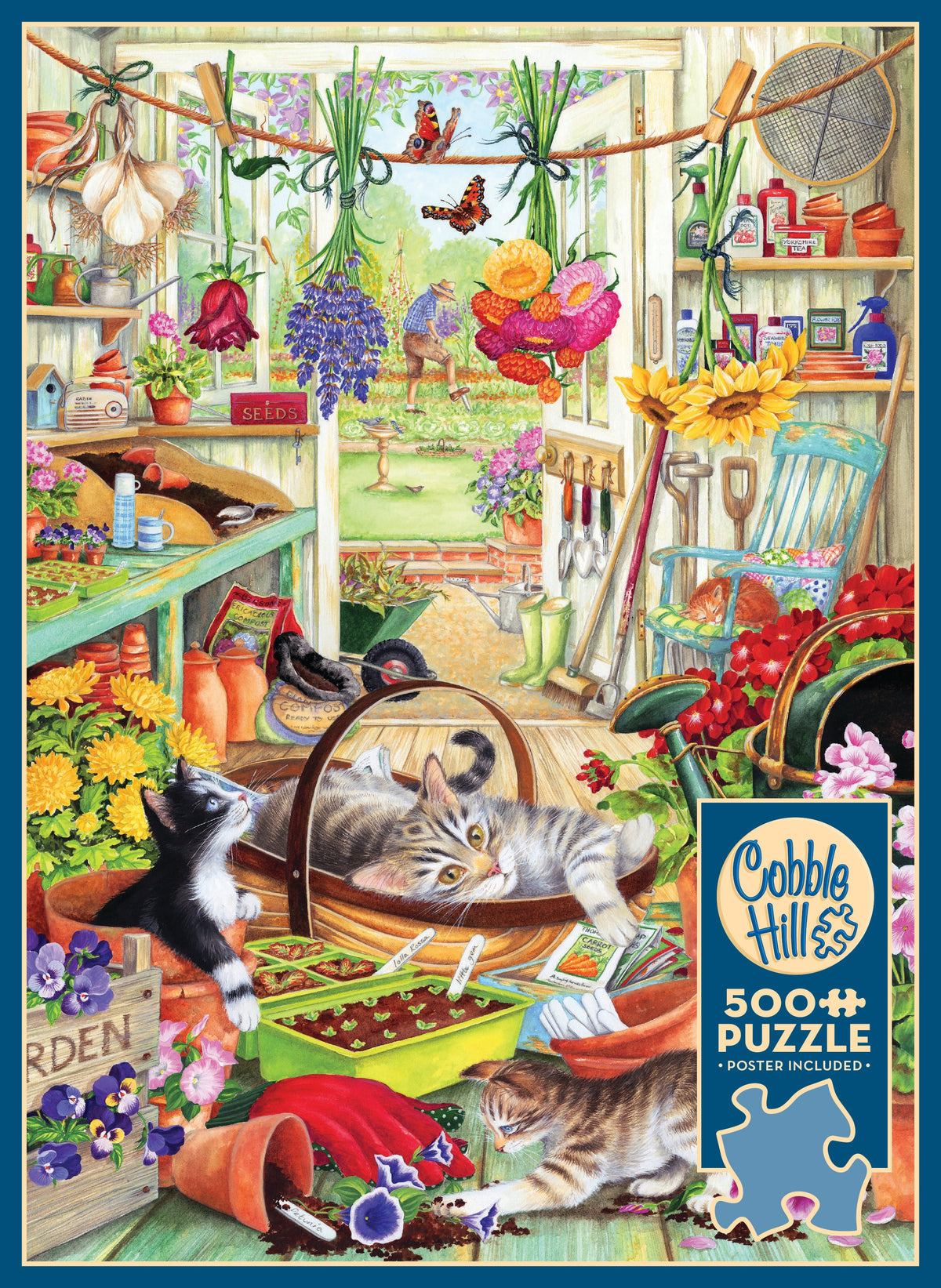 Box, straight on: Potting Shed Cats – 500 Piece Jigsaw Puzzle (Cobble Hill)