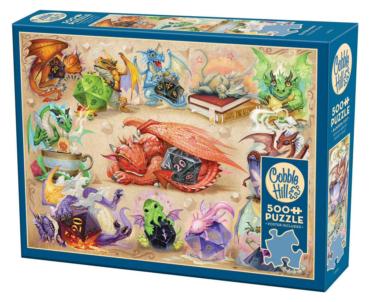 Box, turned left: D20 Dragons – 500 Piece Jigsaw Puzzle (Cobble Hill)