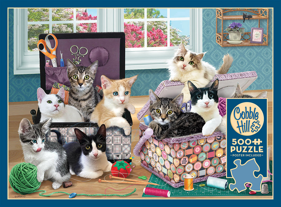 Box, straight on: Crafty Kittens – 500 Piece Jigsaw Puzzle (Cobble Hill)