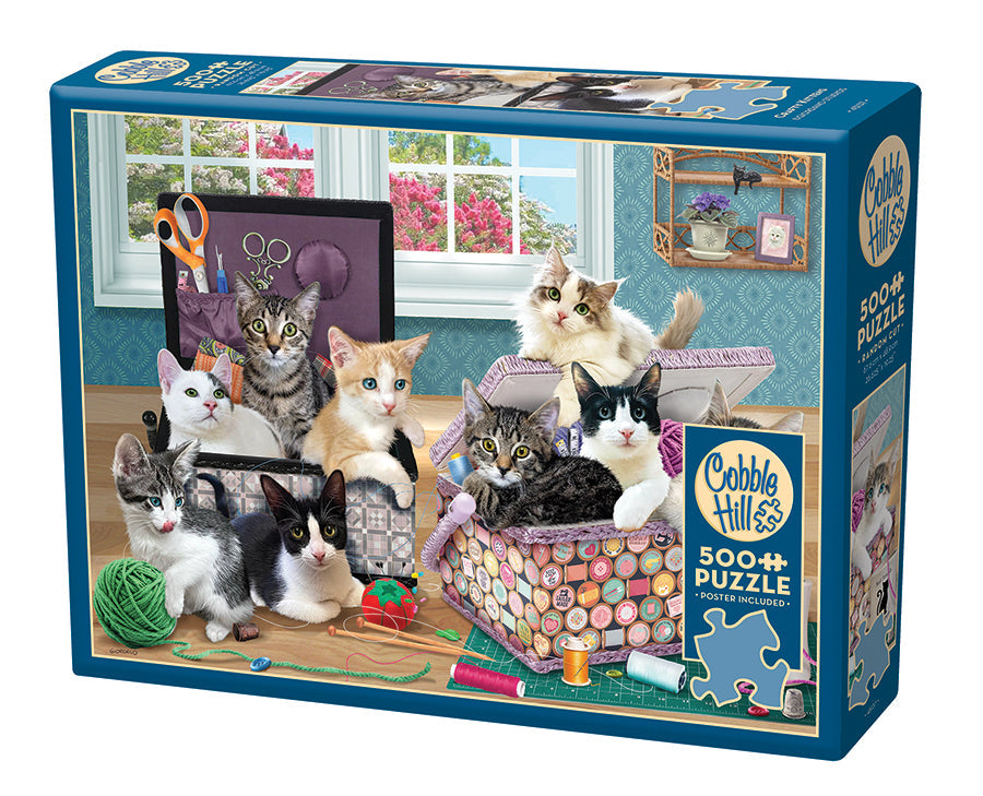 Box, turned left: Crafty Kittens – 500 Piece Jigsaw Puzzle (Cobble Hill)