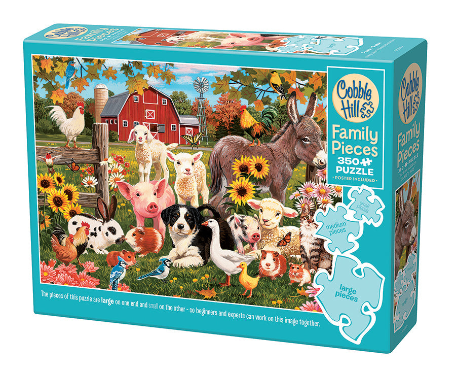Box, turned left: Family Farm – 350 Piece Jigsaw Puzzle (Cobble Hill)