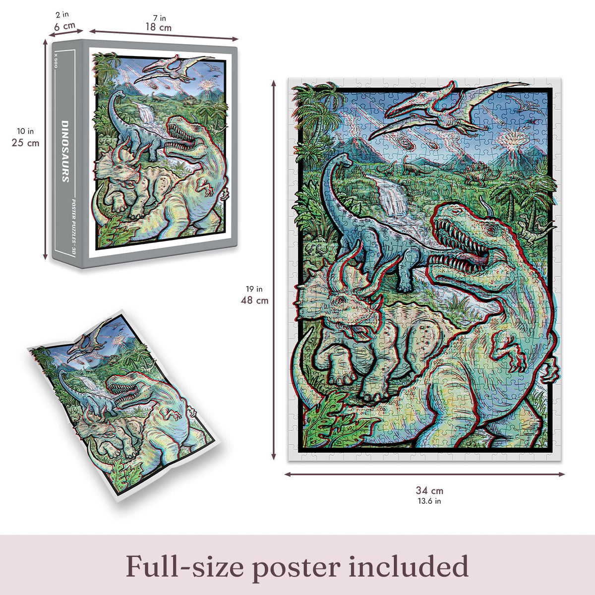 Size guide: Dinosaurs 3D – 500 Piece Jigsaw Puzzle (Cloudberries)