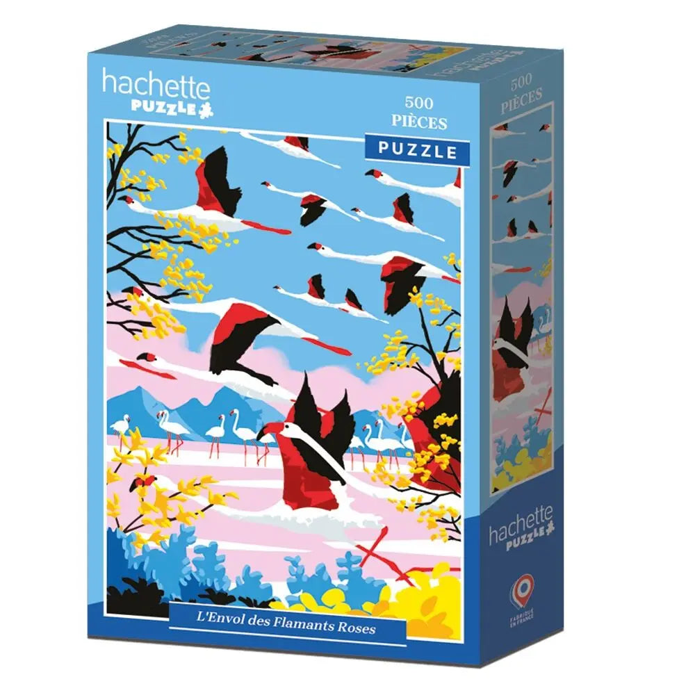 Box, turned left: The Flight of the Pink Flamingos - 500 Piece Jigsaw Puzzle (Hachette)