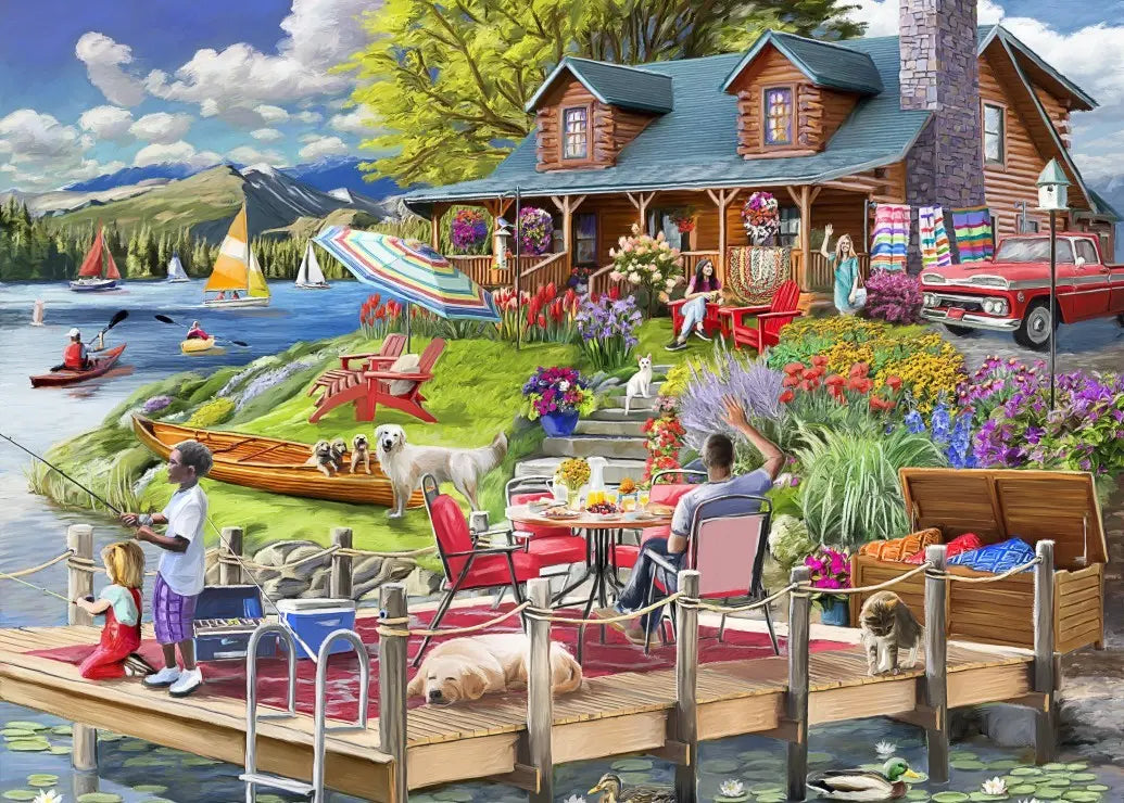 Artwork: Lake View Cabin Mountain Time - 500 Piece Jigsaw Puzzle (Bluebird)