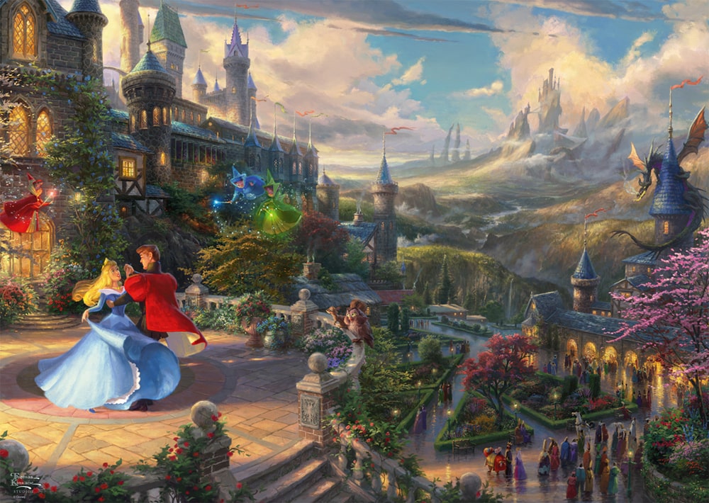 Artwork: Disney Sleeping Beauty Dancing in the Enchanted Light by Thomas Kinkade – 1000 Piece Jigsaw Puzzle (Schmidt)