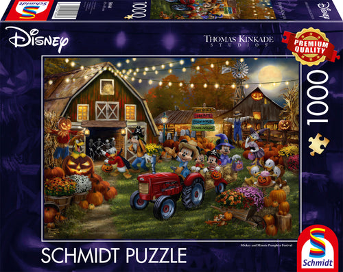 Disney Mickey and Minnie Pumpkin Festival by Thomas Kinkade - 1000 Piece Jigsaw Puzzle (Schmidt) - Completed Puzzle