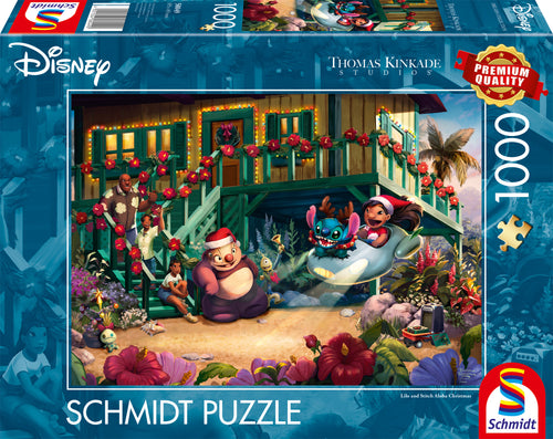 ** Pre-Order ** Disney Lilo and Stitch Aloha Christmas by Thomas Kinkade - 1000 Piece Jigsaw Puzzle (Schmidt) - Completed Puzzle