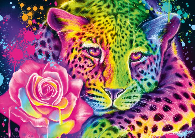 Schmidt Spiele Puzzle 1000 Pezzi 'Sheena Pike' – Motivo Leopardato Arcobaleno, Dimensioni 69,3x49,3 Cm