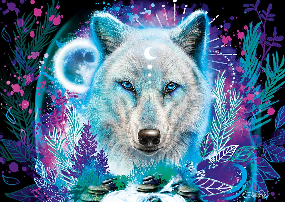 Artwork: Neon Arctic Wolf by Sheena Pike – 1000 Piece Jigsaw Puzzle (Schmidt)