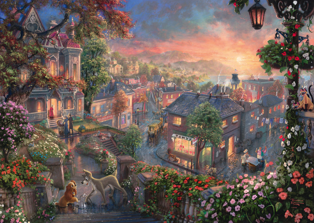 Artwork: Disney Lady & the Tramp by Thomas Kinkade – 1000 Piece Jigsaw Puzzle (Schmidt)