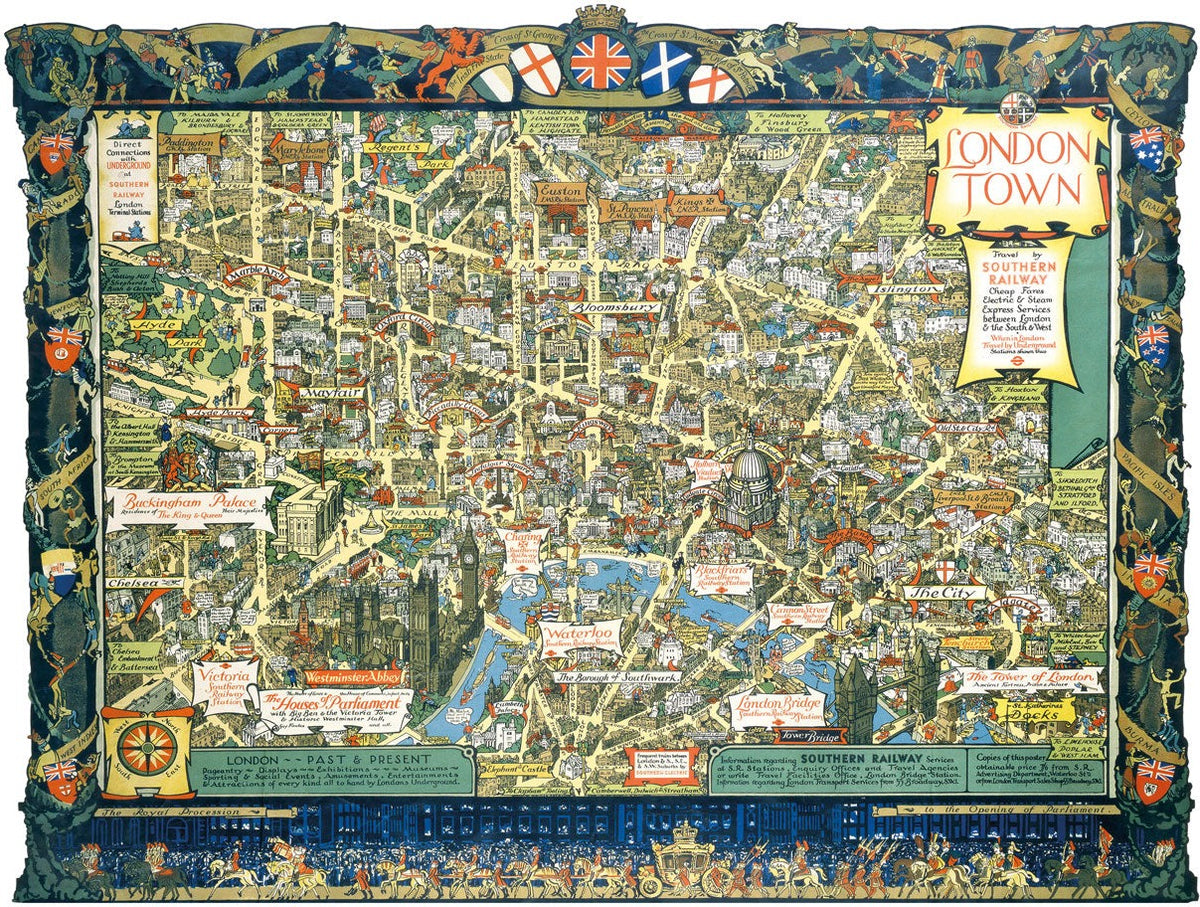Artwork: London Town: Southern Railway Vintage Map - 1000 Piece Jigsaw Puzzle (Gibsons)