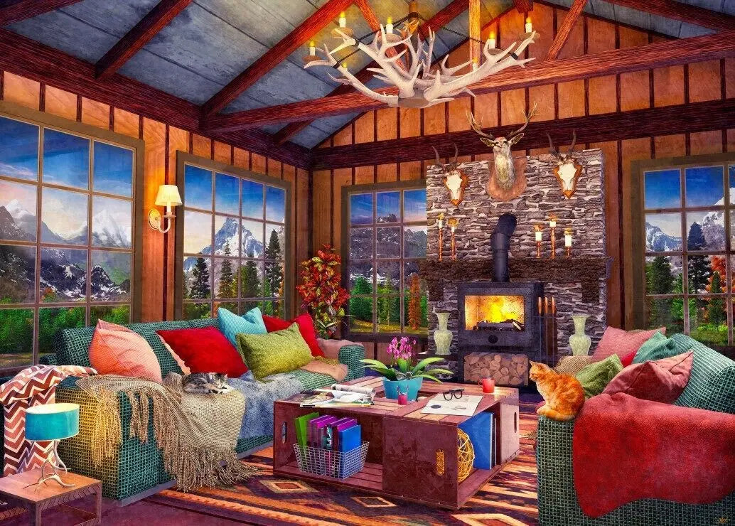 Cabin Holiday Home - 500 Piece Jigsaw Puzzle (Bluebird) - Completed Puzzle
