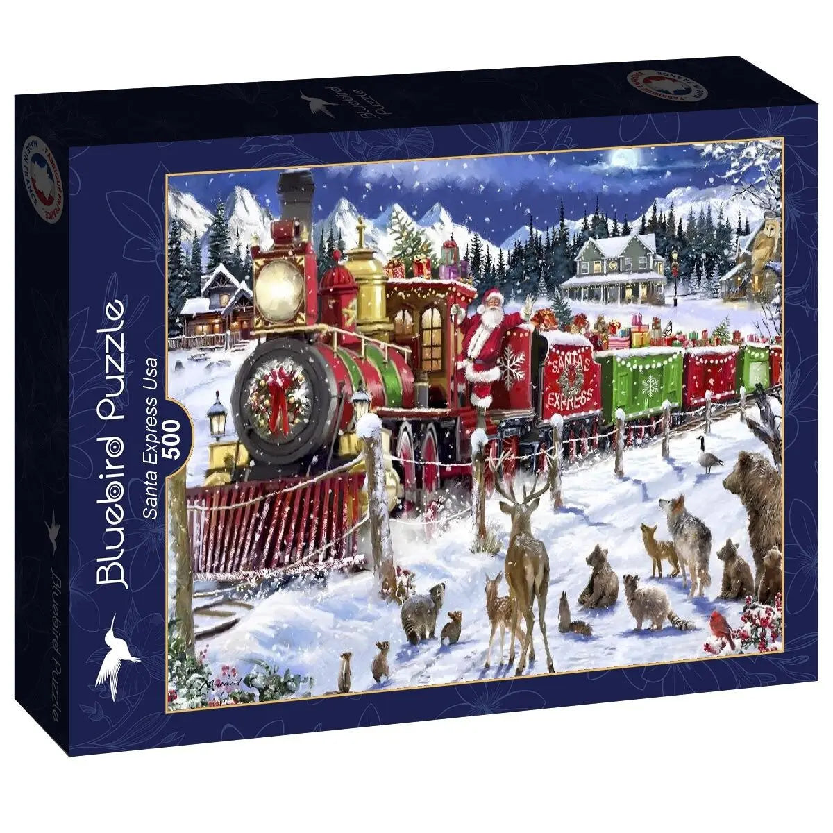 Box, turned right: Santa Express USA - 500 Piece Jigsaw Puzzle (Bluebird)