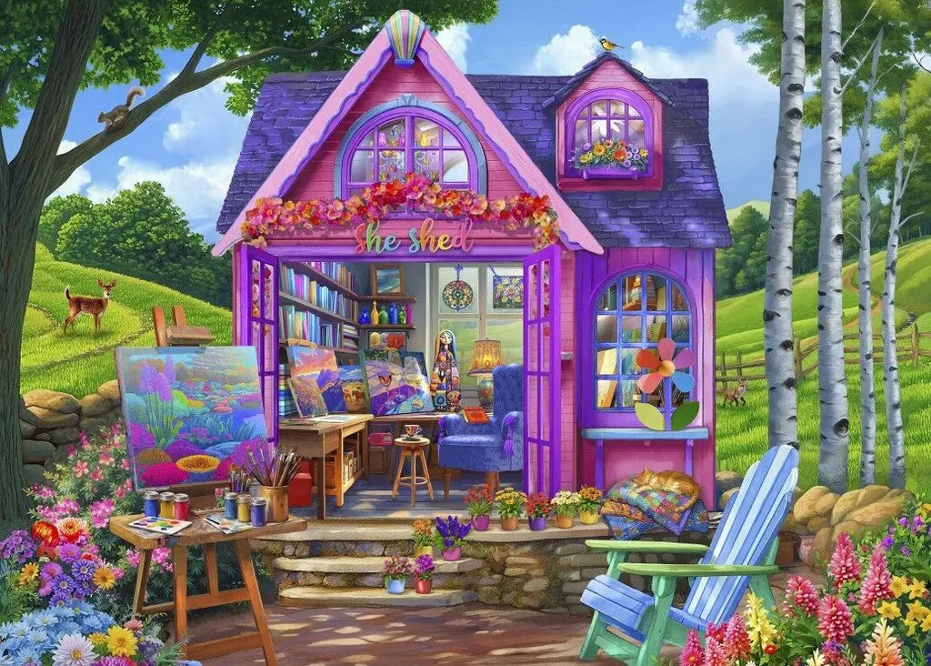 She Shed Studio - 500 Piece Jigsaw Puzzle (Bluebird) - Completed Puzzle