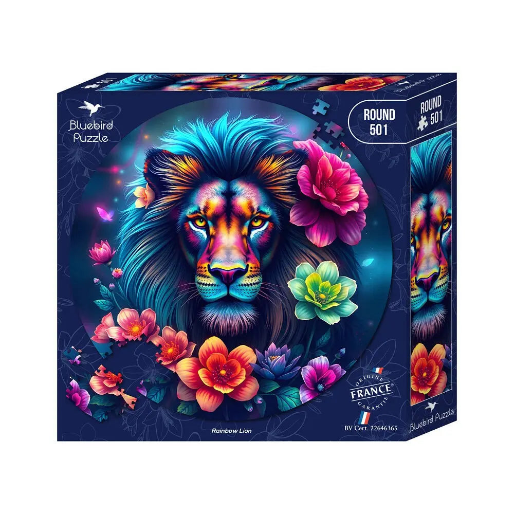 Box, turned left: Rainbow Lion - 501 Piece Jigsaw Puzzle (Bluebird)