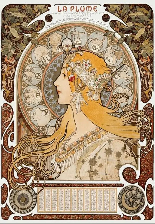 Alphonse Mucha - La Plume, 1896-97 - 1000 Piece Jigsaw Puzzle (Grafika) - Completed Puzzle