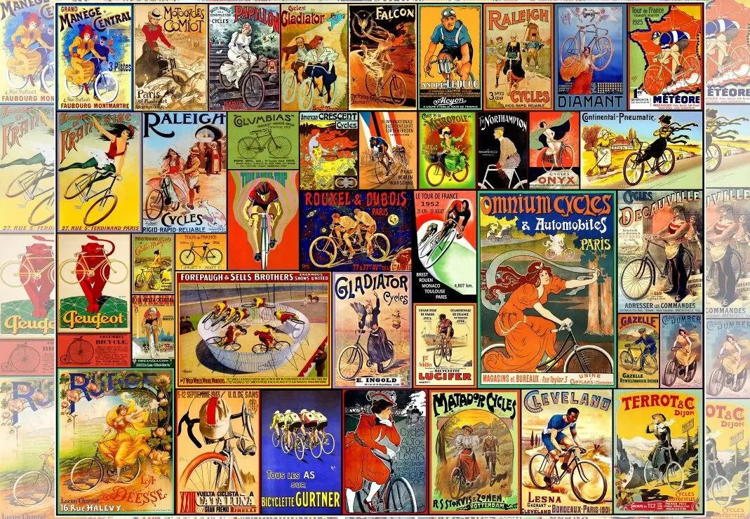 Vintage Bicycle Posters - 1000 Piece Jigsaw Puzzle (Grafika) - Completed Puzzle