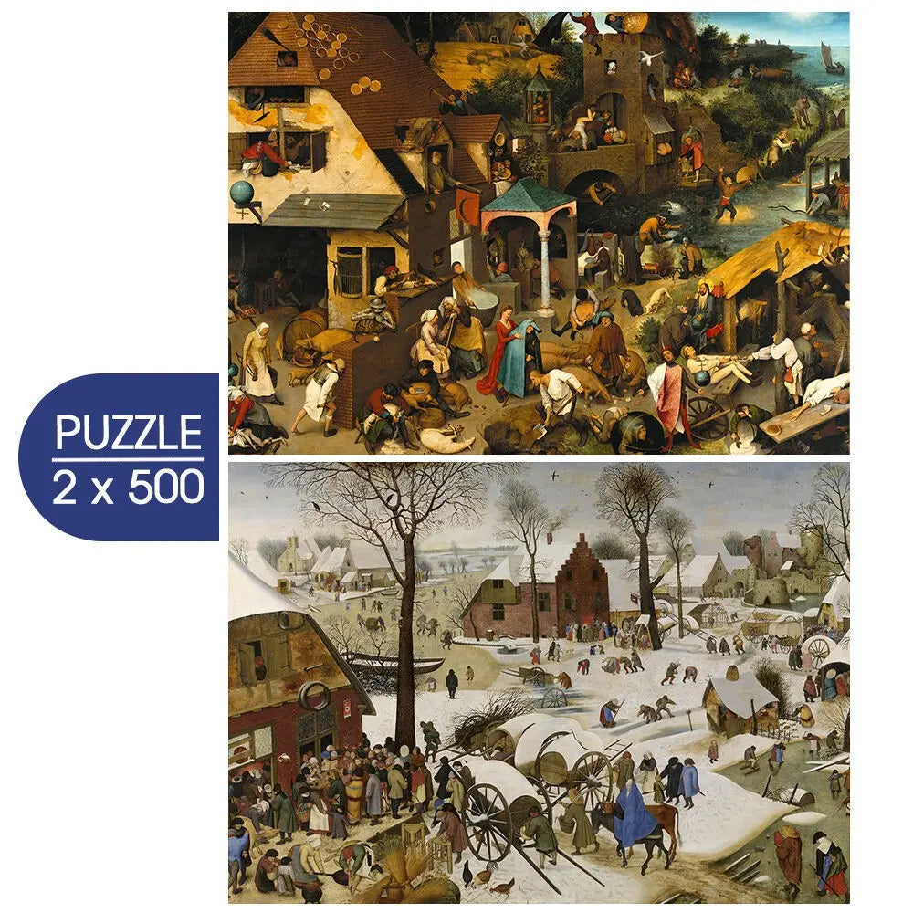 The Art of Pieter Brueghel: Flemish Proverbs - The Census at Bethlehem - 500 Piece Jigsaw Puzzle (Grafika) - Completed Puzzle
