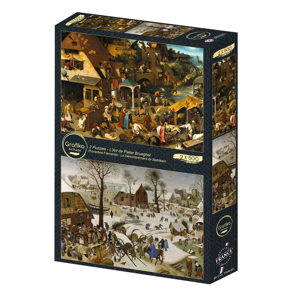 Box, turned left: The Art of Pieter Brueghel: Flemish Proverbs - The Census at Bethlehem - 500 Piece Jigsaw Puzzle (Grafika)