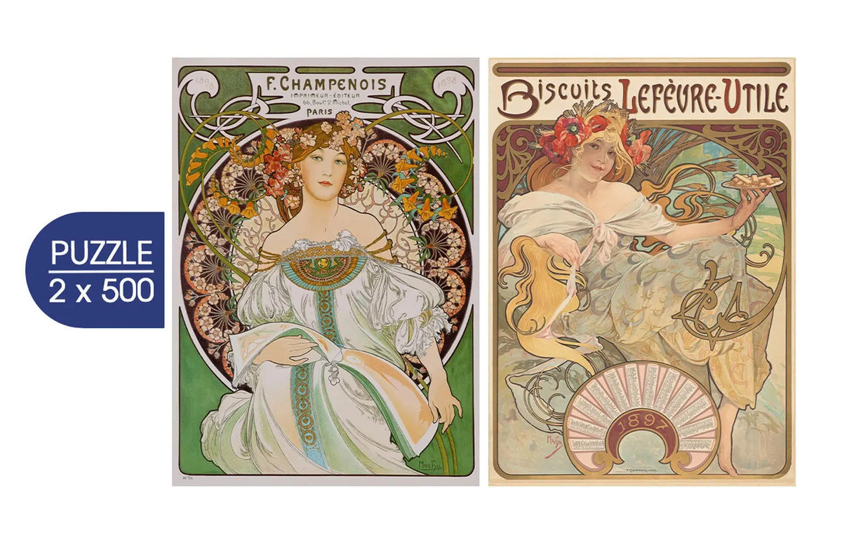 The Art of Mucha: Reverie - Lefèvre-Utile Biscuits - 500 Piece Jigsaw Puzzle (Grafika) - Completed Puzzle