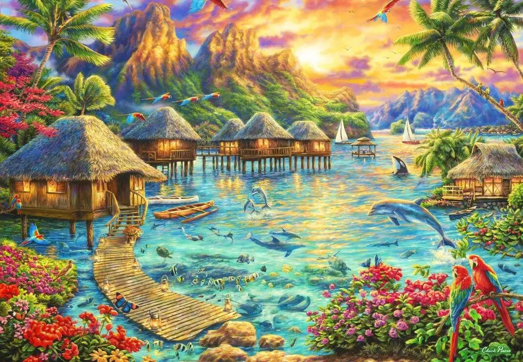 Tropical Oasis - 1000 Piece Jigsaw Puzzle (Grafika) - Completed Puzzle