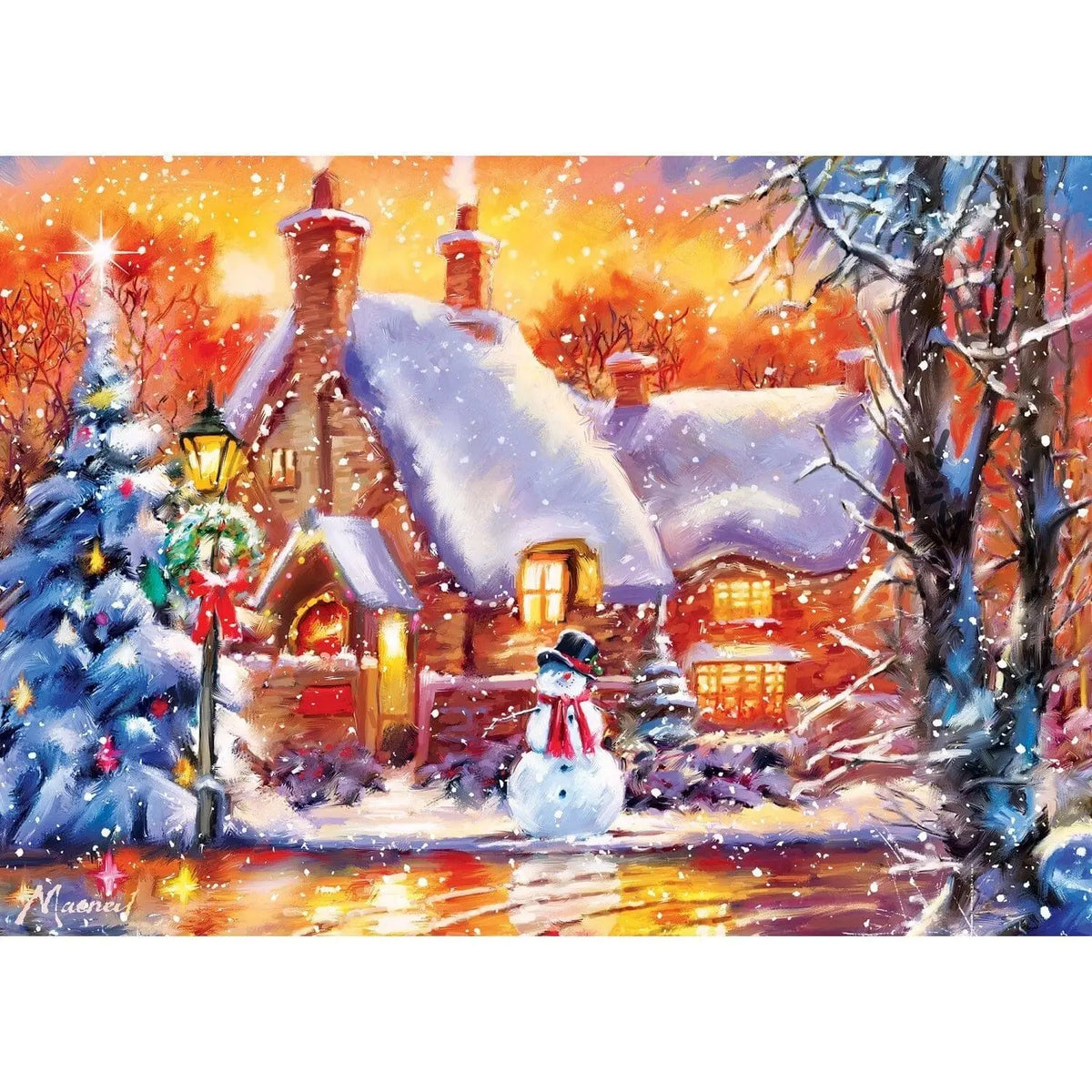 Holiday - The Snowman's Chalet - Glitter - 500 Piece Jigsaw Puzzle (Master Pieces) - Completed Puzzle