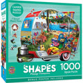 Box, turned right: Happy Campers - Shape - 1000 Piece Jigsaw Puzzle (Master Pieces)