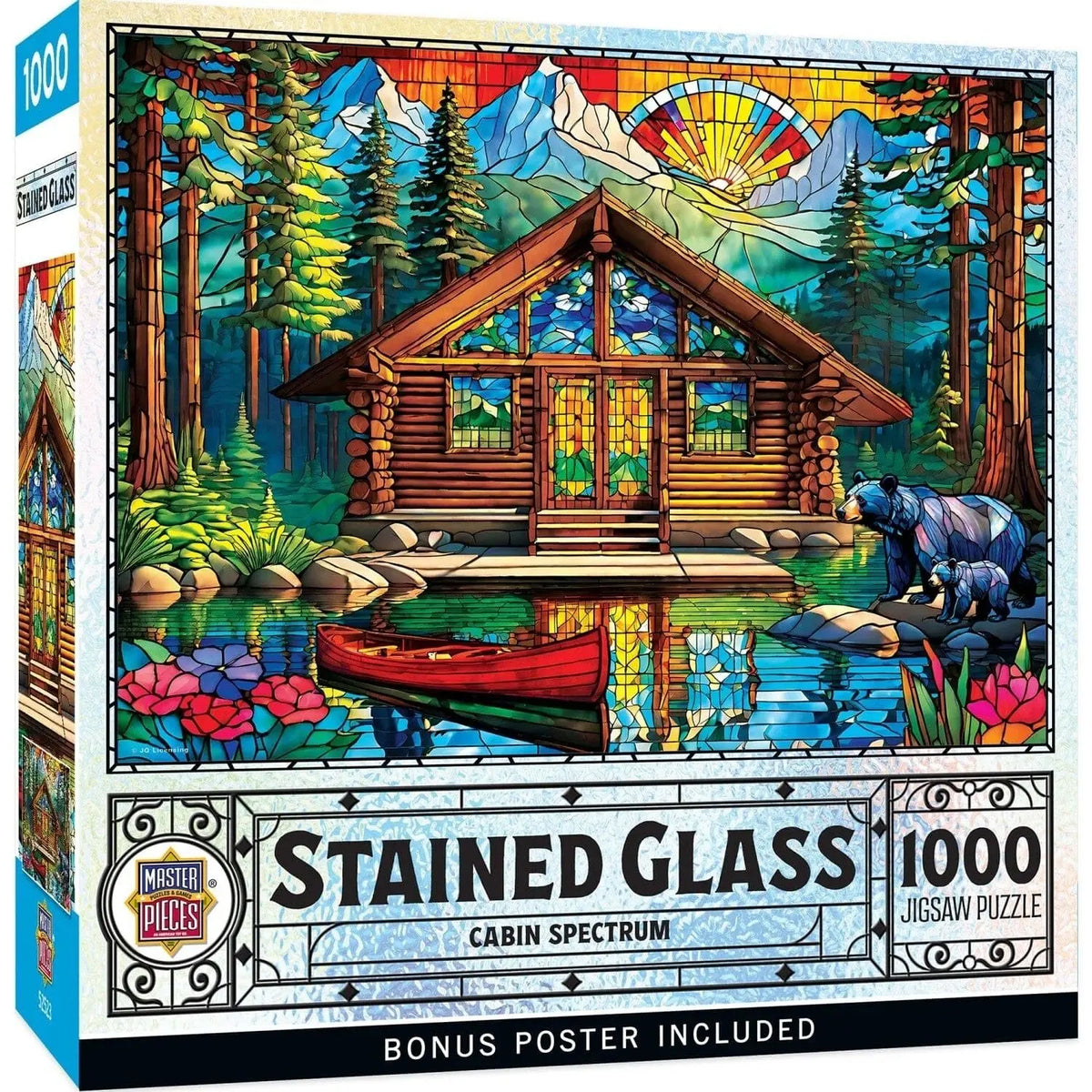 Box, turned left: Stained Glass - Cabin Spectrum - 1000 Piece Jigsaw Puzzle (Master Pieces)