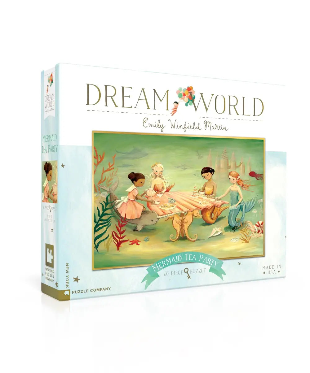 Box, turned left: Dream World - Mermaid Tea Party - 60 Piece Jigsaw Puzzle (New York Puzzle Company)