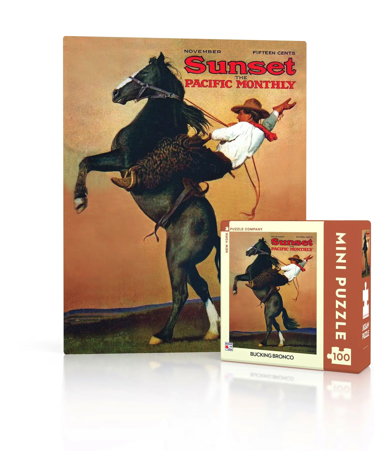 Box, turned left: Bucking Bronco - 100 Piece Jigsaw Puzzle (New York Puzzle Company)