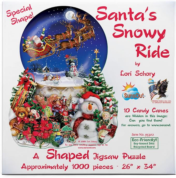 Santa's Snowy Ride by Lori Schory - 1000 Piece Shaped Jigsaw Puzzle (Sunsout)