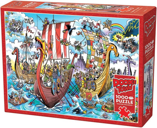 DoodleTown: Viking Voyage by Dave Whamond - 1000 Piece Jigsaw Puzzle (Cobble Hill) - Completed Puzzle