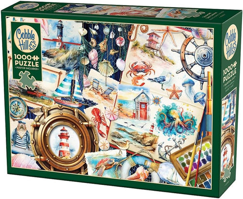 Seashore Sketchbook - 1000 Piece Jigsaw Puzzle (Cobble Hill) - Completed Puzzle
