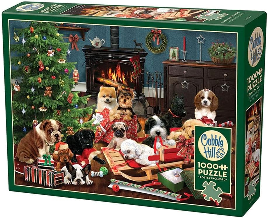 Christmas Puppies by the Fireside - 1000 Piece Jigsaw Puzzle (Cobble Hill)
