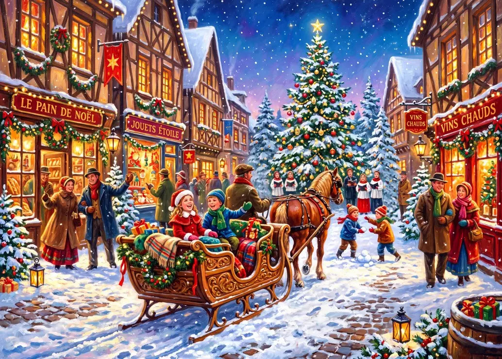Christmas in the Village Center - 500 Piece Jigsaw Puzzle (Bluebird) - Completed Puzzle
