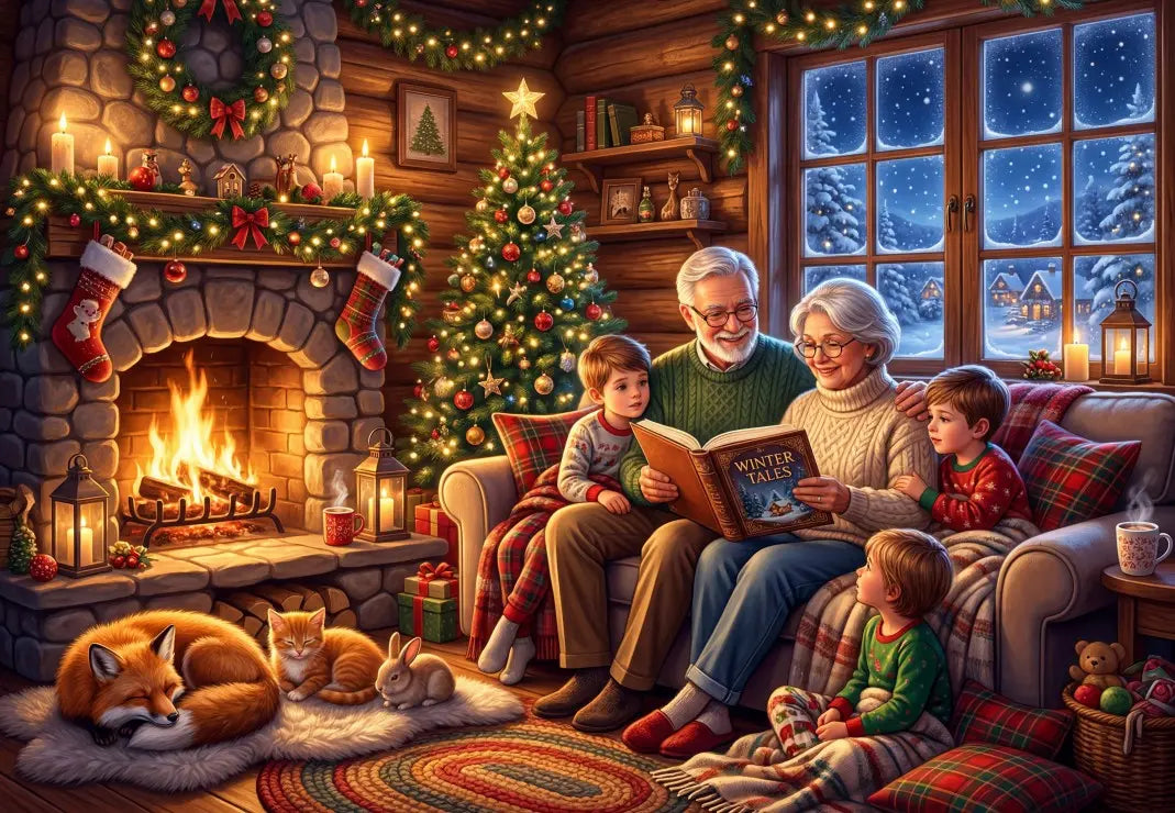 Christmas Tales by the Fireside - 1000 Piece Jigsaw Puzzle (Bluebird) - Completed Puzzle