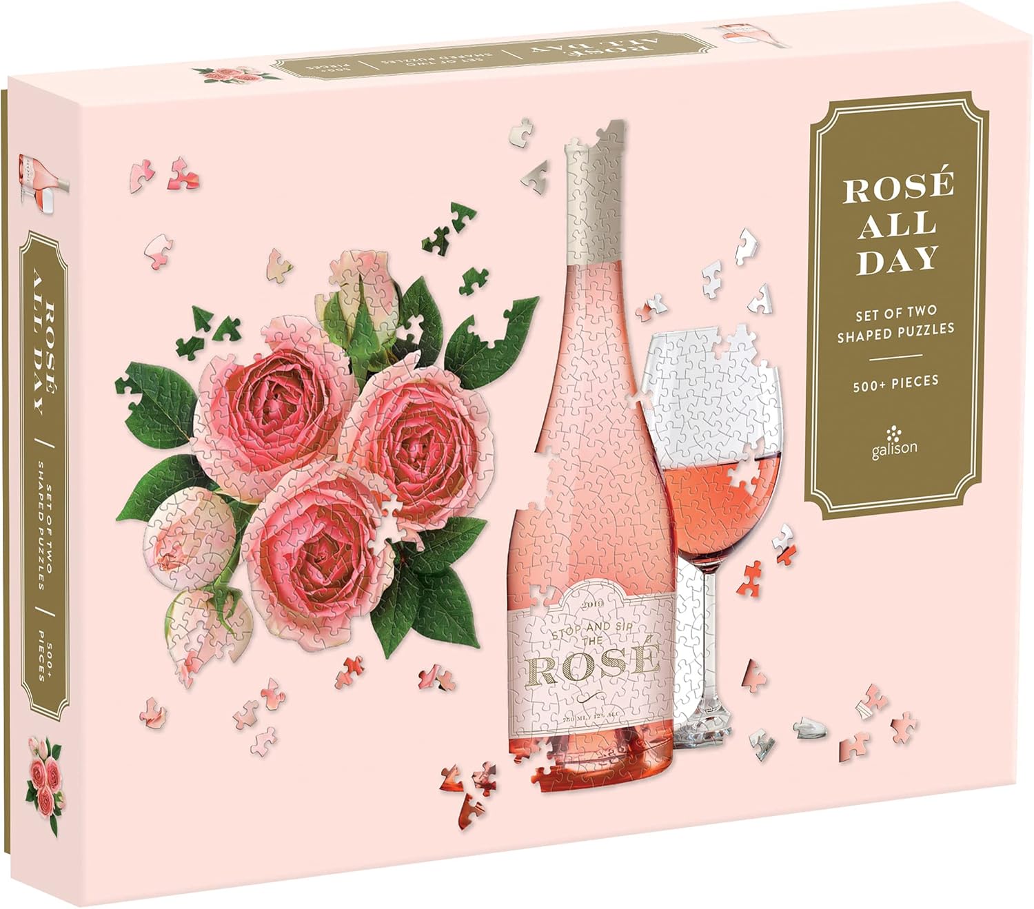 Rosé All Day Set of Two Shaped Puzzles - 500 Piece Jigsaw Puzzle (Galison) - Image 4