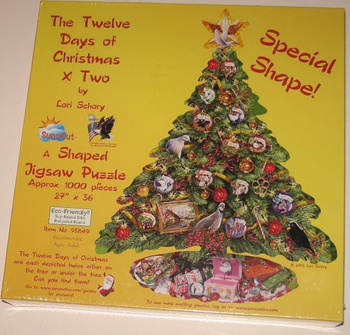 The Twelve Days of Christmas x Two by Lori Schory - 1000 Piece Shaped Jigsaw Puzzle (Sunsout) - Completed Puzzle