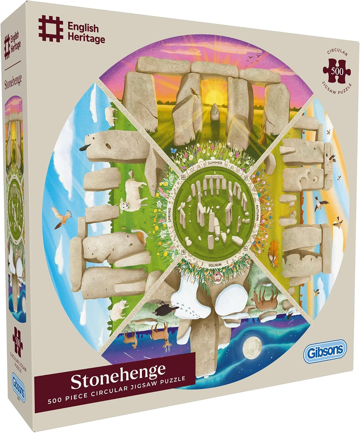 Stonehenge Through the Seasons - 500 Piece Circular Jigsaw Puzzle (Gibsons)