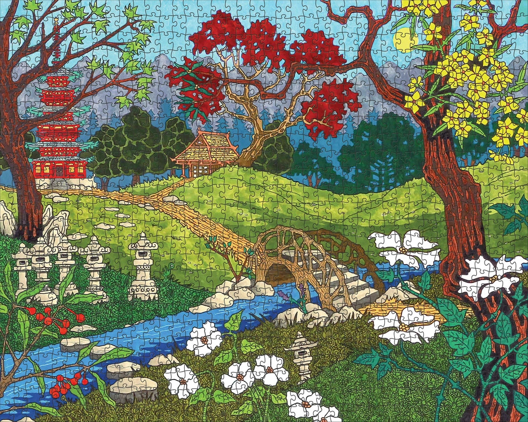 At the Japanese Garden by CJ Hurley – 1000 Piece Jigsaw Puzzle (Pomegranate)