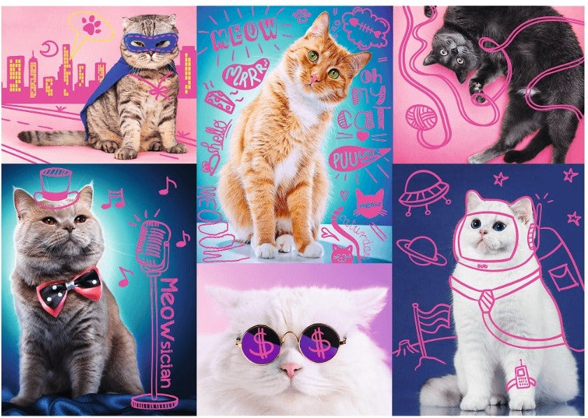 Artwork: Neon Color Line, Cats – 1000 Piece Jigsaw Puzzle (Trefl)