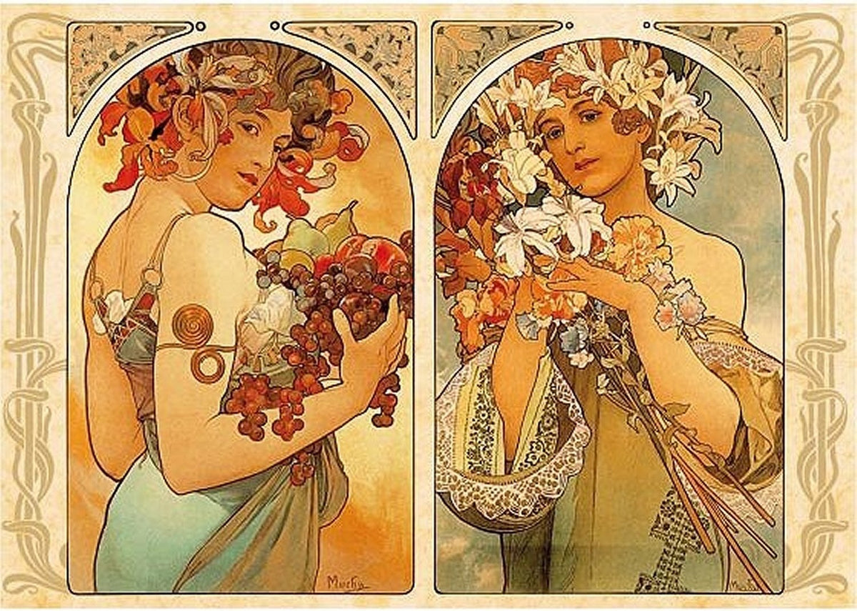 Artwork: Fruit and Flower Dyptich by Alphonse Mucha – 1000 Piece Jigsaw Puzzle (Dtoys)