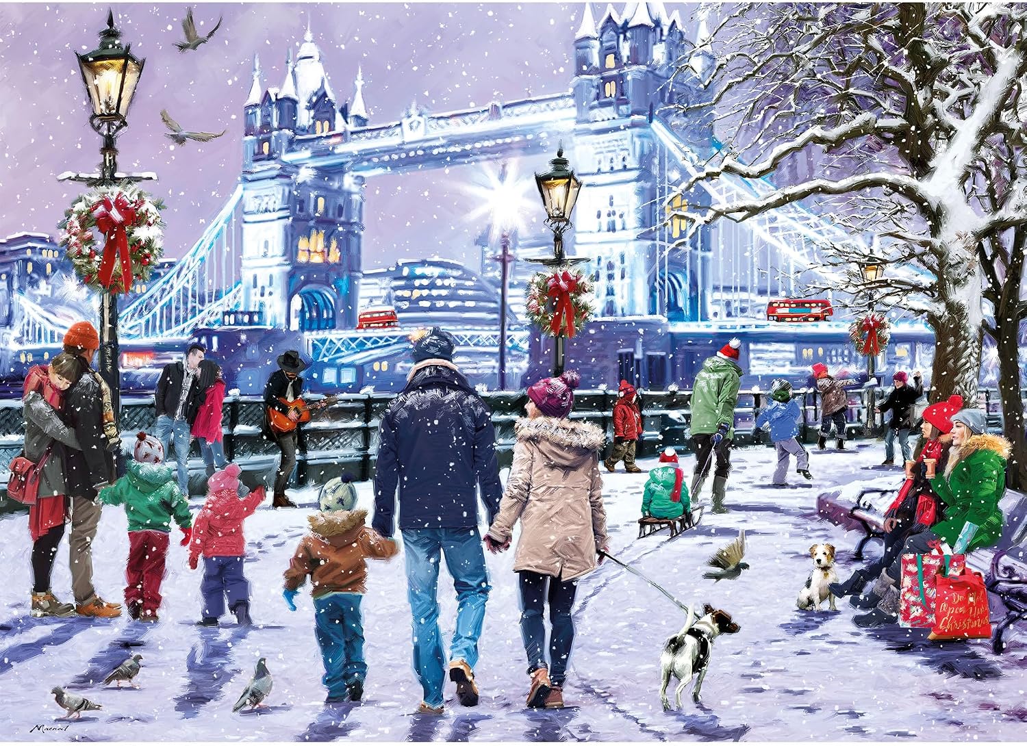 ** Pre-Order ** Tower Bridge at Christmas by Richard Macneil - 1000 Piece Jigsaw Puzzle (Gibsons)