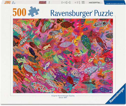 Fish in Fuchsia by Noemi Ibarz - 500 Piece Jigsaw Puzzle (Ravensburger) - Completed Puzzle