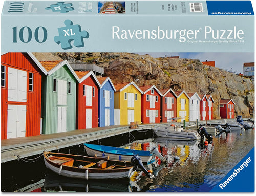 Colourful Boathouses - 100 XL Piece Jigsaw Puzzle (Ravensburger) - Completed Puzzle