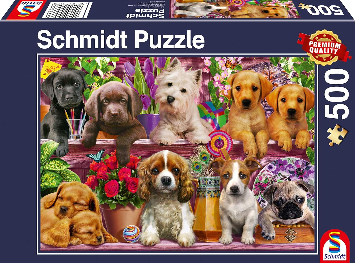 Dog in the Shelves – 500 Piece Jigsaw Puzzle (Schmidt)