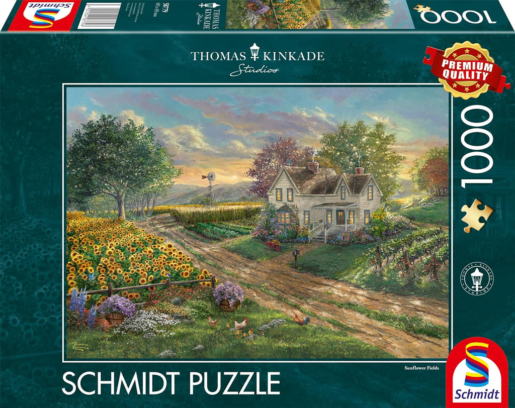 Sunflower Fields by Thomas Kinkade – 1000 Piece Jigsaw Puzzle (Schmidt) - Completed Puzzle