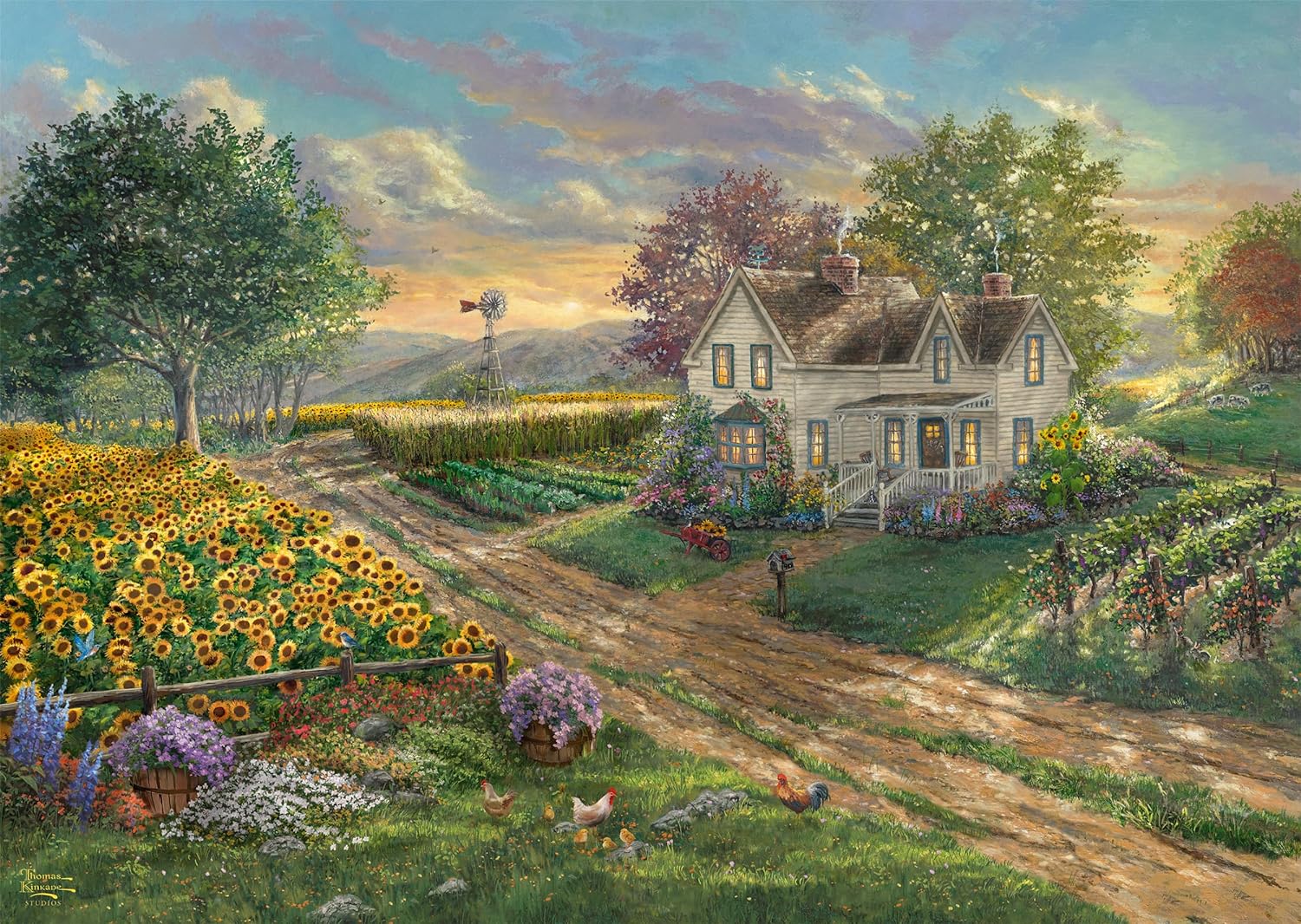 Sunflower Fields by Thomas Kinkade – 1000 Piece Jigsaw Puzzle (Schmidt)