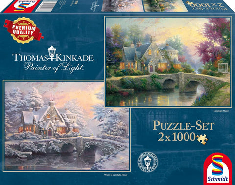 Lamplight Manor/Winter in Lamplight Manor by Thomas Kinkade – 2 x 1000 Piece Jigsaw Puzzle (Schmidt)
